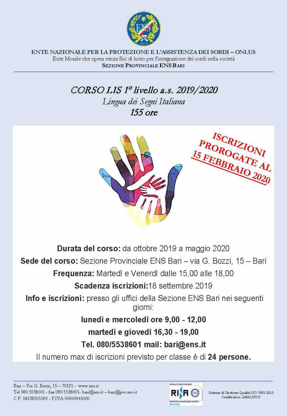 Locandina corso LIS 1 2019 2020