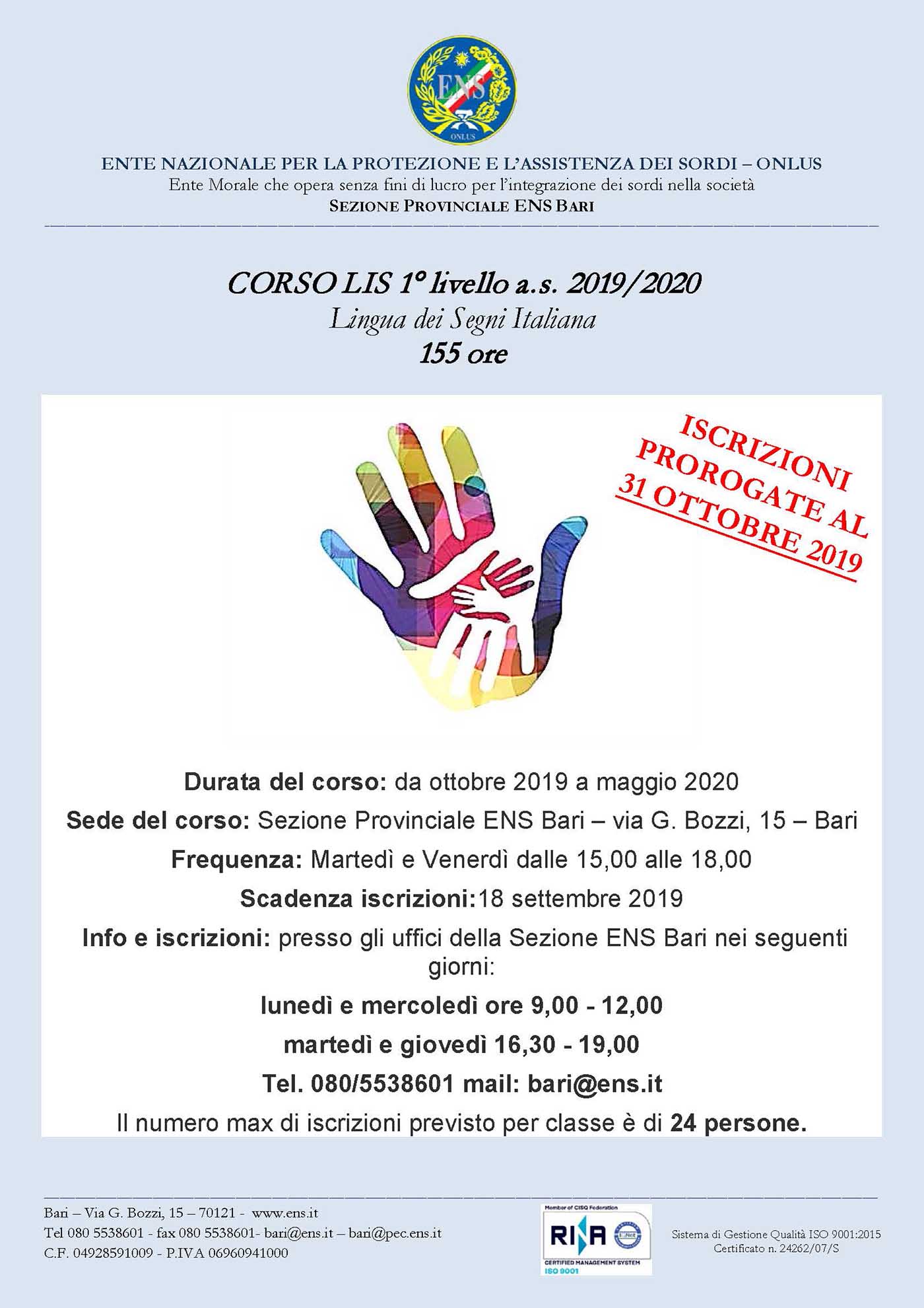 Locandina corso LIS 1 2019 2020 ridotto