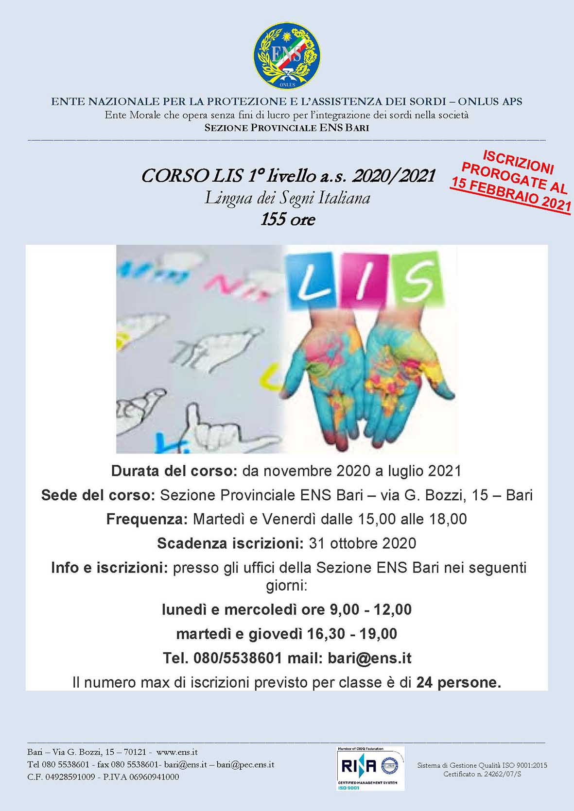 locandina corso LIS 1 2020 2021