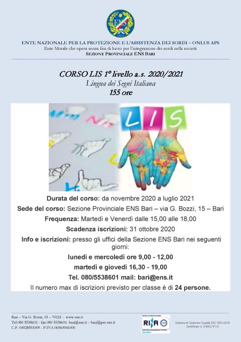 locandina corso LIS 1 2020 2021 ridotta