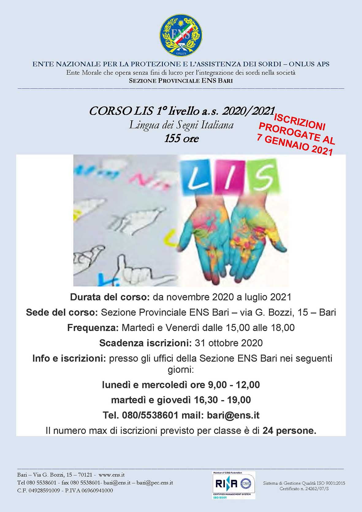 locandina corso LIS 3 2020 2021